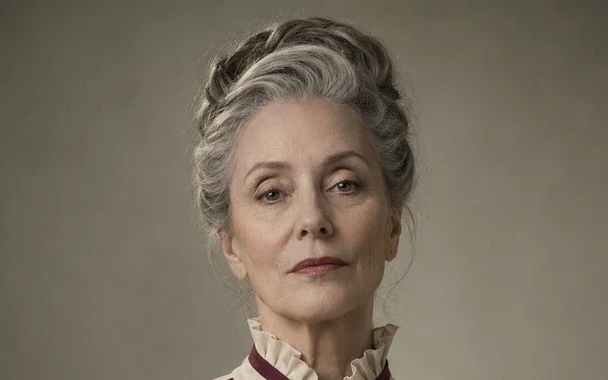 Matron Edda Veil, a silver-haired woman in a high-collared cream uniform